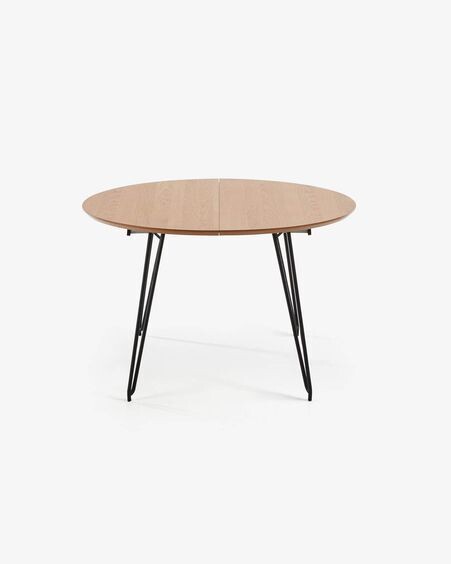 Mesa extensible redonda Novac Ø 120 (200) cm chapa de roble patas de acero acabado negro
