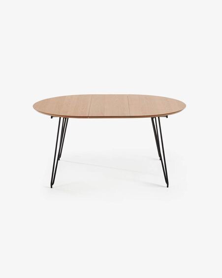 Mesa extensible redonda Novac Ø 120 (200) cm chapa de roble patas de acero acabado negro