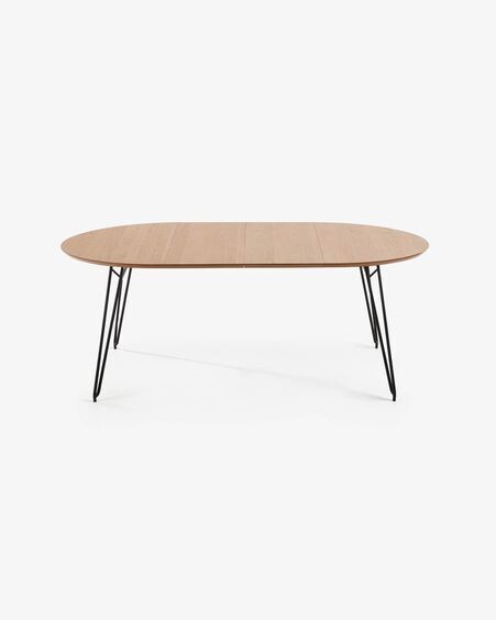 Mesa extensible redonda Novac Ø 120 (200) cm chapa de roble patas de acero acabado negro