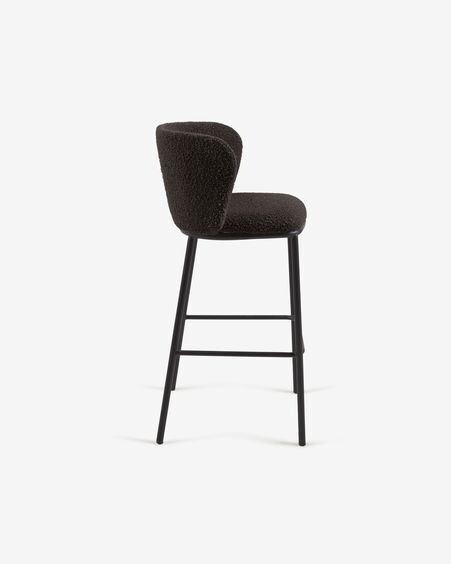 Taburete Ciselia de borreguito negro y metal negro altura 75 cm