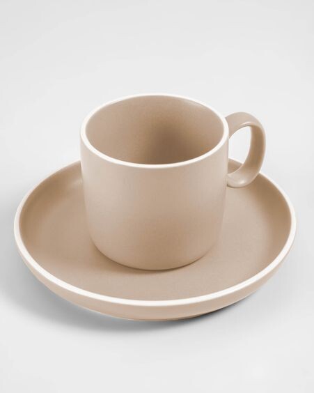 Taza de café con plato Shun de porcelana beige