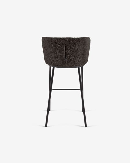 Taburete Ciselia de borreguito negro y metal negro altura 75 cm