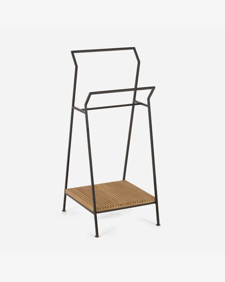 Toallero Taciana de madera maciza de teca y metal con acabado negro 35 x 80 cm
