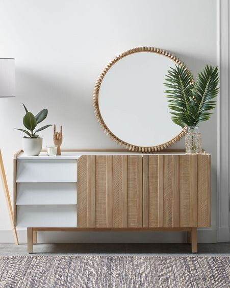 Espejo Polke de madera maciza de teca Ø 85 cm