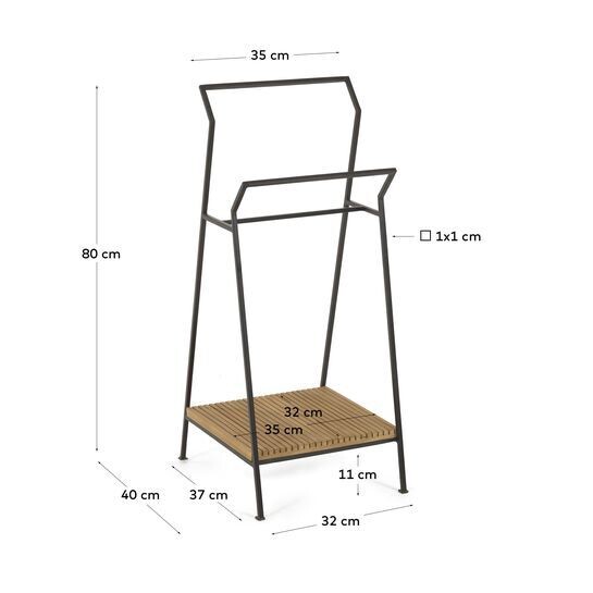 Toallero Taciana de madera maciza de teca y metal con acabado negro 35 x 80 cm