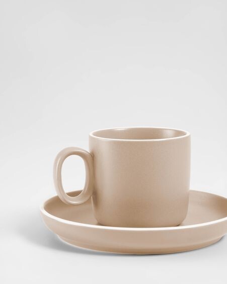 Taza de café con plato Shun de porcelana beige