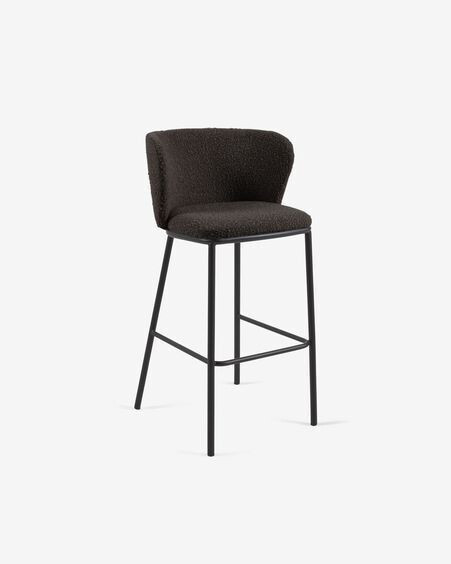 Taburete Ciselia de borreguito negro y metal negro altura 75 cm