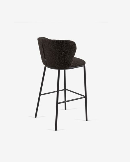 Taburete Ciselia de borreguito negro y metal negro altura 75 cm