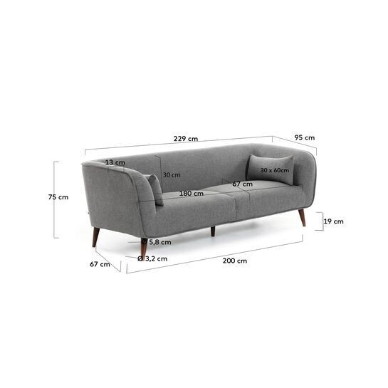 Sofá Olost 3 plazas gris 229 cm
