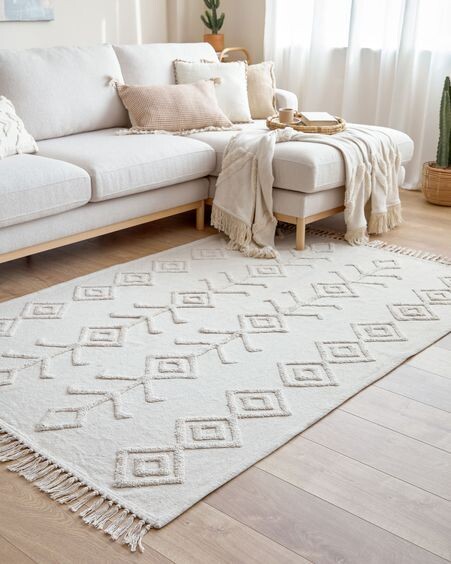 Alfombra Felipa de algodón beige 140 x 200 cm