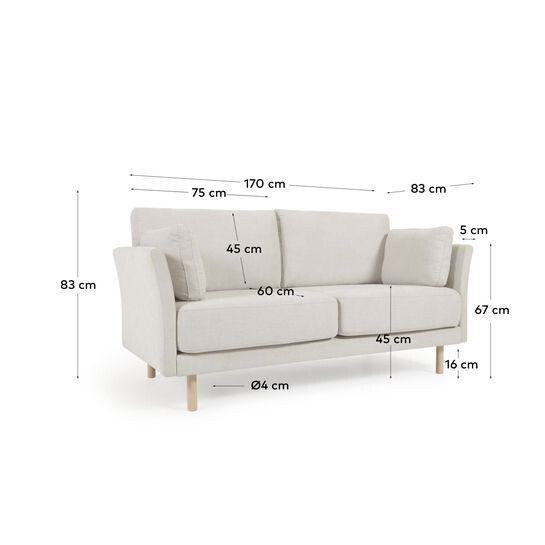 Sofá Gilma 2 plazas beige y patas acabado natural 170 cm