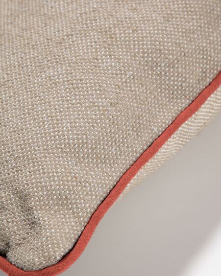 Funda de cojín exterior Dalila de PET beige con borde terracota 60 x 60 cm