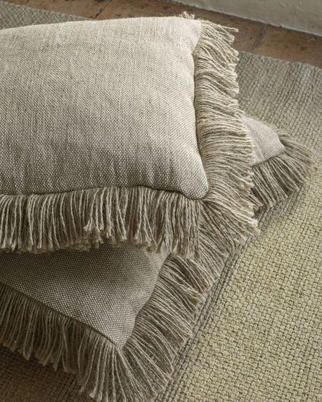 Funda de cojín Delcie de algodón y yute con flecos beige 60 x 60 cm