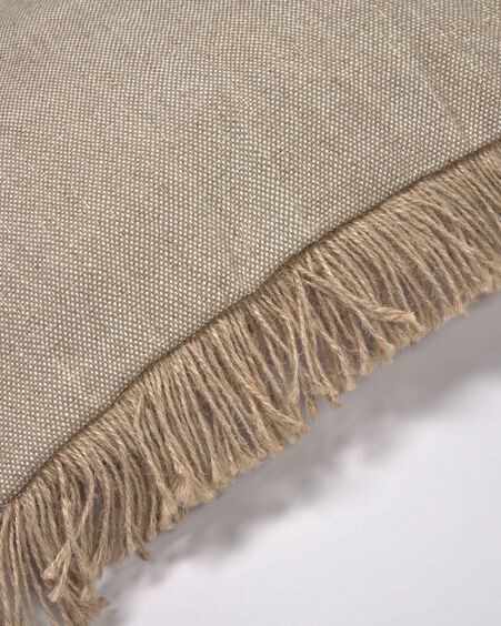 Funda de cojín Delcie de algodón y yute con flecos beige 60 x 60 cm