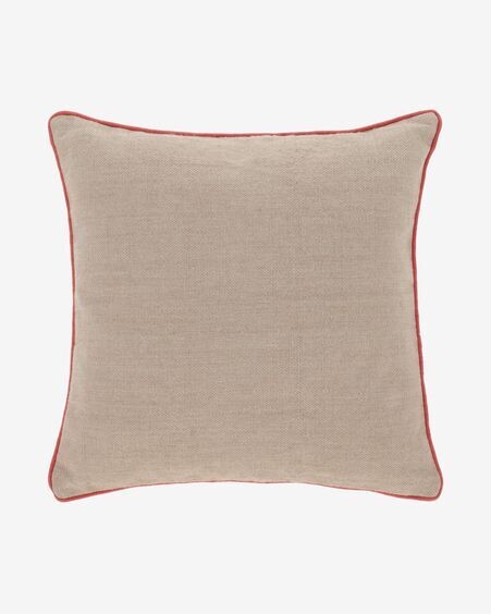 Funda de cojín exterior Dalila de PET beige con borde terracota 60 x 60 cm