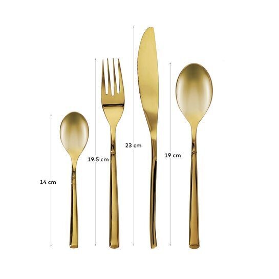 Set Lite de 16 cubiertos dorado mango cuadrado