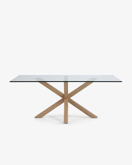 Mesa Argo de cristal y patas de acero efecto madera  200 x 100 cm
