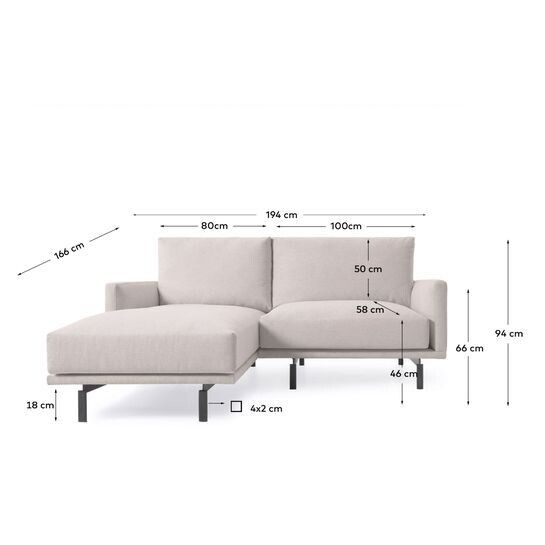 Sofá Galene 3 plazas con chaise longue izquierdo beige 194 cm