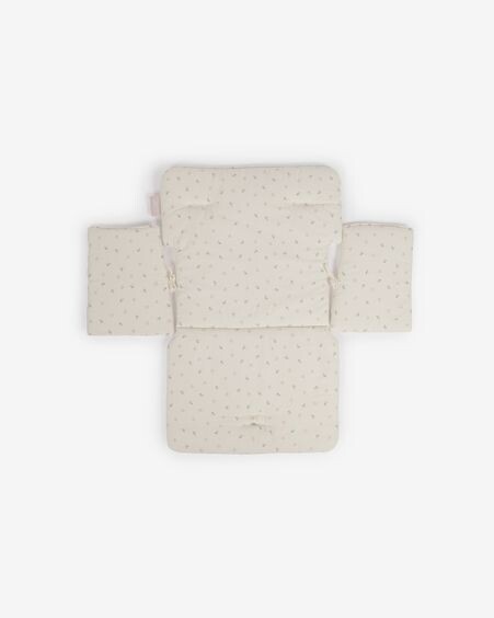 Cojín trona Yamile 100% algodón orgánico (GOTS) beige con hojas multicolor