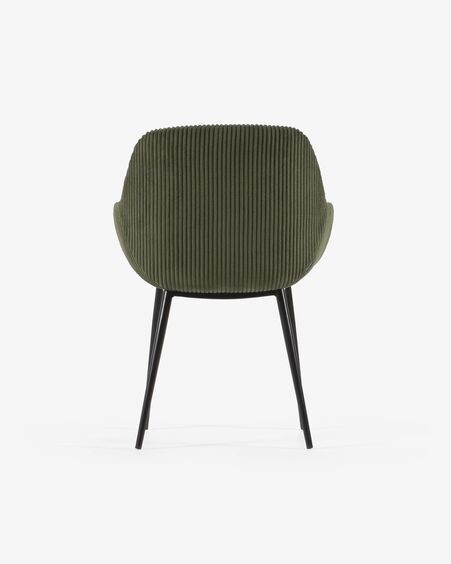 Silla Konna de pana gruesa verde oscuro y patas de acero acabado pintado negro