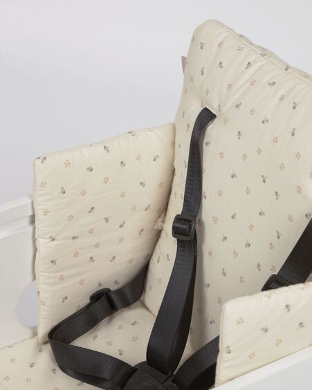 Cojín trona Yamile 100% algodón orgánico (GOTS) beige con hojas multicolor
