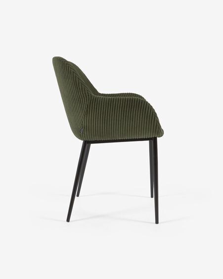 Silla Konna de pana gruesa verde oscuro y patas de acero acabado pintado negro