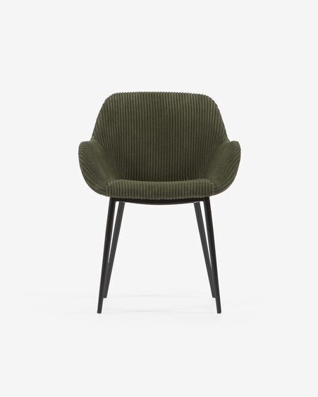 Silla Konna de pana gruesa verde oscuro y patas de acero acabado pintado negro