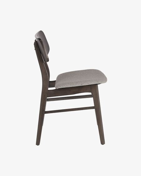 Silla Selia de madera maciza de caucho y chapa de fresno tapizado gris claro