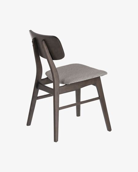 Silla Selia de madera maciza de caucho y chapa de fresno tapizado gris claro