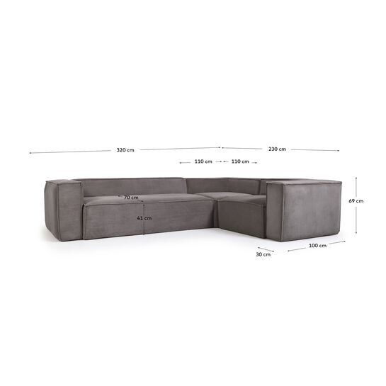 Sofá rinconero Blok 4 plazas pana gris 320 x 230 cm