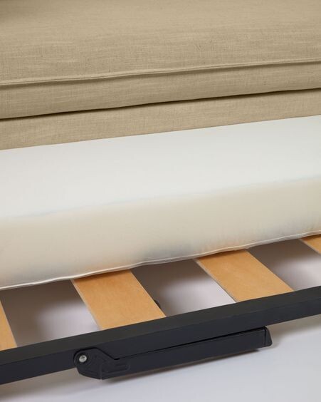 Sofá cama Tanit beige y patas de madera maciza de haya con acabado natural 210 cm
