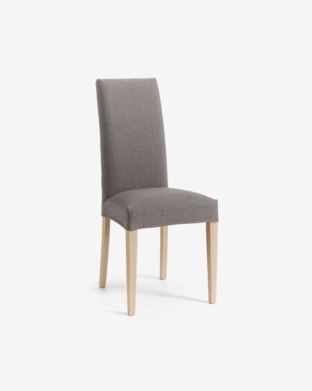 Silla Freda gris y patas de madera maciza de haya acabado natural