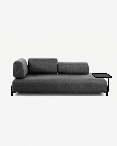 Sofá Compo 3 plazas gris oscuro con bandeja grande 252 cm
