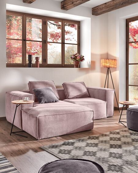 Sofá Blok 2 plazas chaise longue izquierdo pana gruesa rosa 240 cm