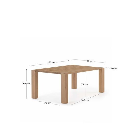 Mesa Deyanira de chapa de roble y patas de madera maciza de roble 160 x 90 cm