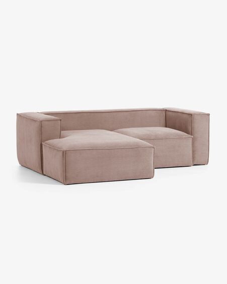 Sofá Blok 2 plazas chaise longue izquierdo pana gruesa rosa 240 cm