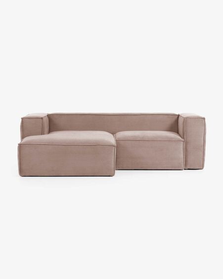 Sofá Blok 2 plazas chaise longue izquierdo pana gruesa rosa 240 cm