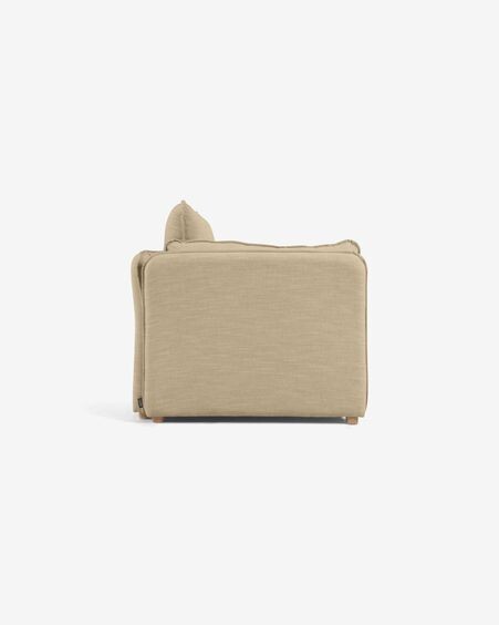 Sofá cama Tanit beige y patas de madera maciza de haya con acabado natural 210 cm