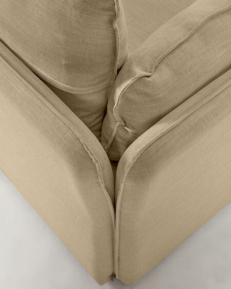 Sofá cama Tanit beige y patas de madera maciza de haya con acabado natural 210 cm
