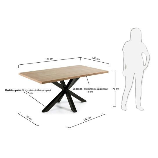 Mesa Argo 180 x 100 cm melamina acabado natural patas de acero acabado negro