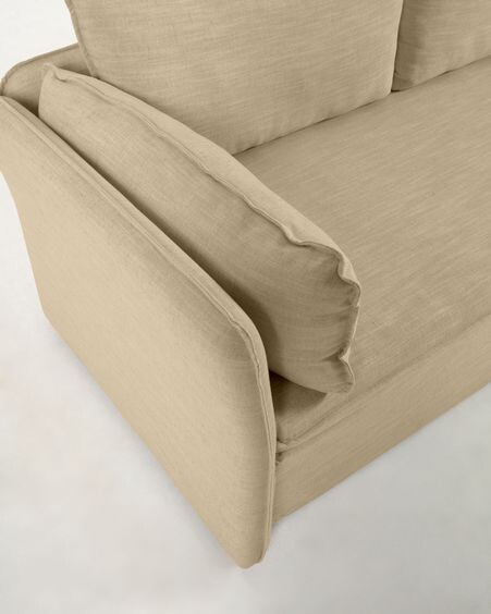 Sofá cama Tanit beige y patas de madera maciza de haya con acabado natural 210 cm
