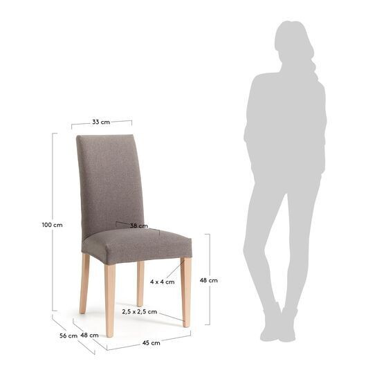Silla Freda gris y patas de madera maciza de haya acabado natural