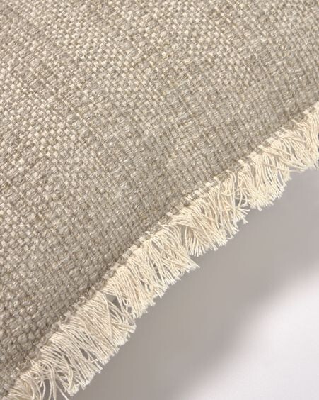 Funda cojín Ailen de algodón y lino con flecos beige 45 x 45 cm
