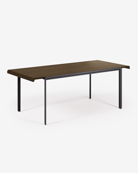 Mesa extensible Nadyria chapa de nogal patas de acero acabado negro 160 (200) x 90 cm