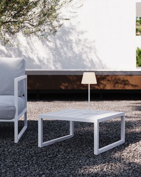 Lámpara de mesa de exterior Aluney con acabado blanco