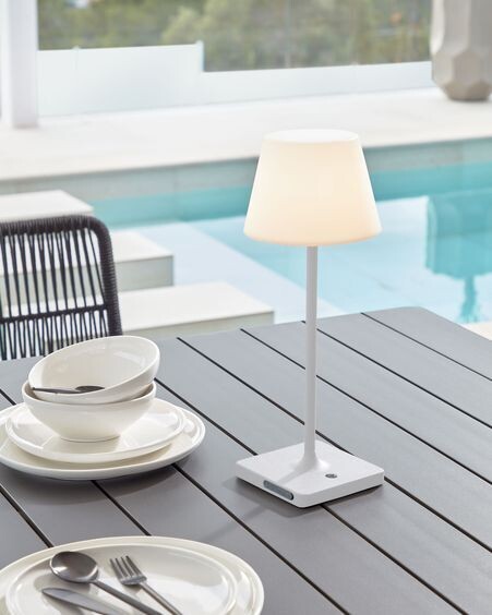 Lámpara de mesa de exterior Aluney con acabado blanco
