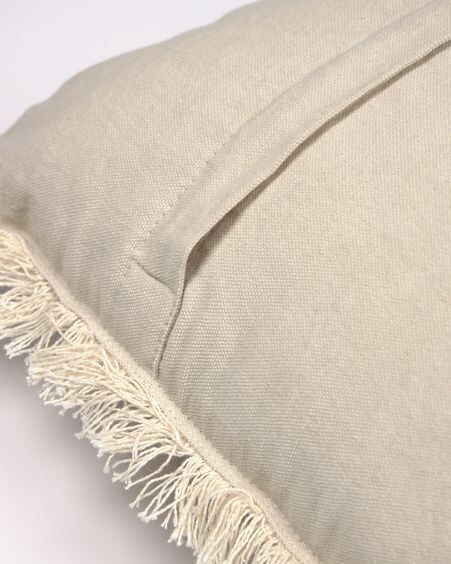 Funda cojín Ailen de algodón y lino con flecos beige 45 x 45 cm