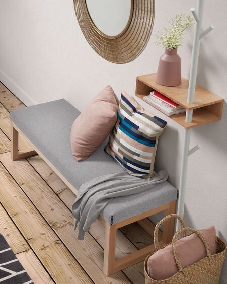Banqueta Loya gris de madera maciza de haya 128 cm