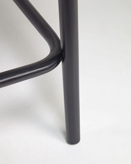 Taburete Doriane madera maciza olmo acabado lacado negro y asiento de tela altura 65 cm