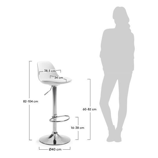 Taburete Orlando-T blanco de acero altura 60-82 cm